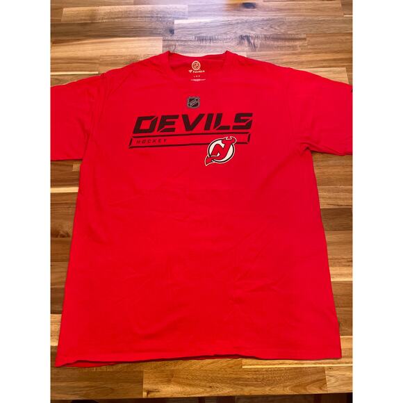 Fanatics NHL Authentic Pro New Jersey Devils Red Short Sleeve T-Shirt Men's L - Picture 1 of 5